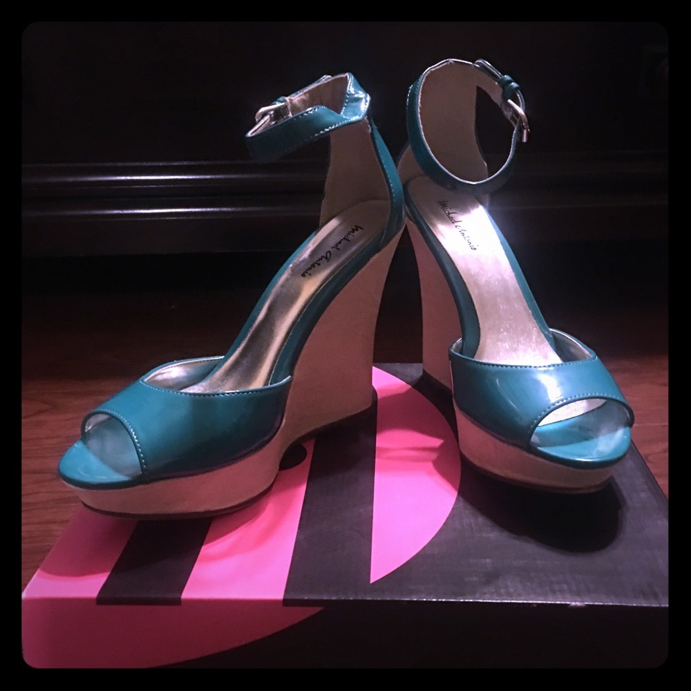 Teal Patton leather wedges